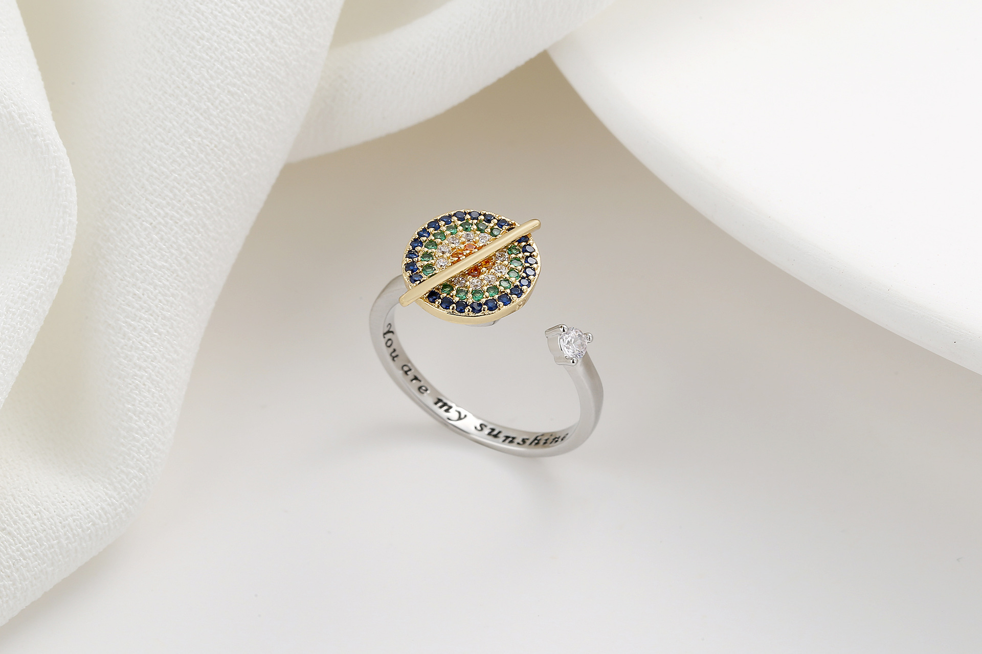 Rotating Muticolor Zircon Planet Ring Adjustable Anti-Stress Open Finger Rings